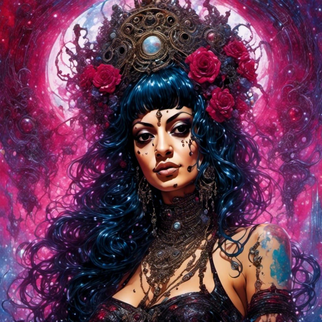 Eldritch Goddess: Gothic Fantasy Pinup in Rococo Style