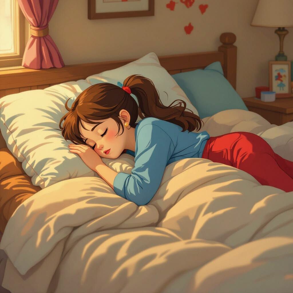 Girl Asleep in Bed, Animated Dreamscape