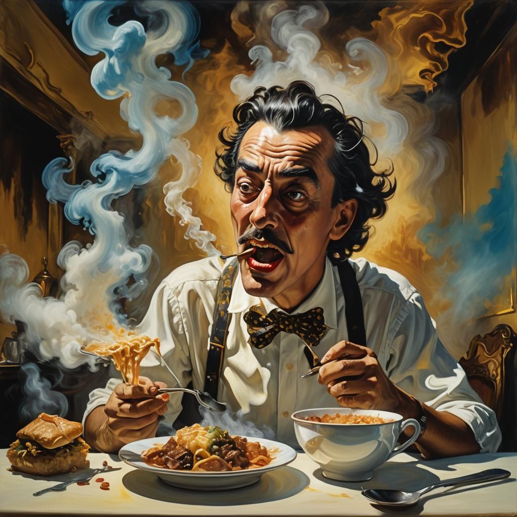 Surreal Portrait of Man About to Eat