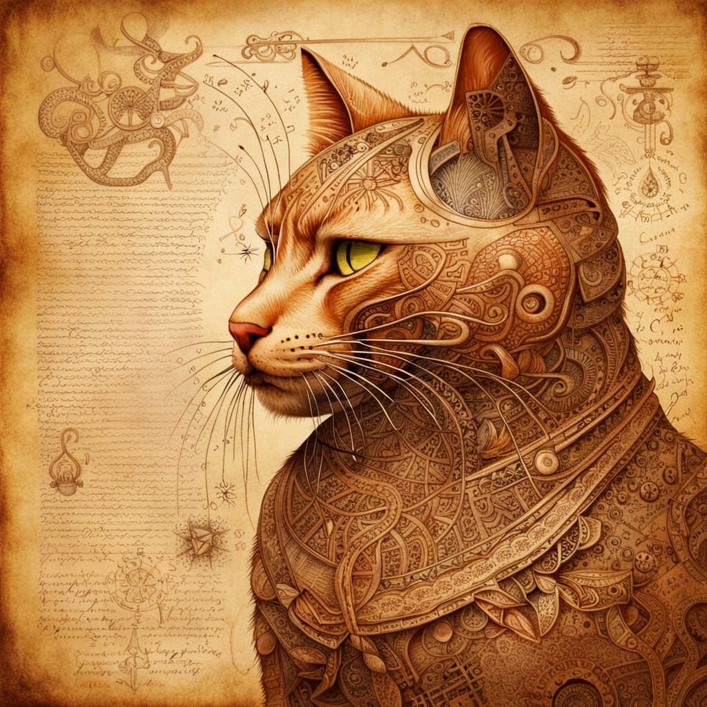 Anatomical Cat Diagram on Ancient Parchment