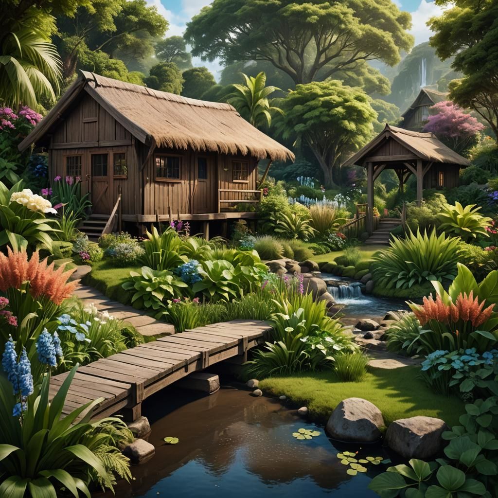 Lush Garden Retreat: A Fantasy Realism Concept Art