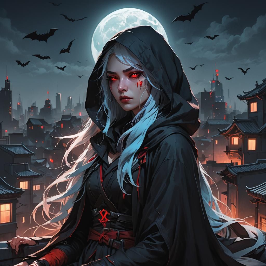 Anime Assassin in Dark Fantasy Gothic Setting