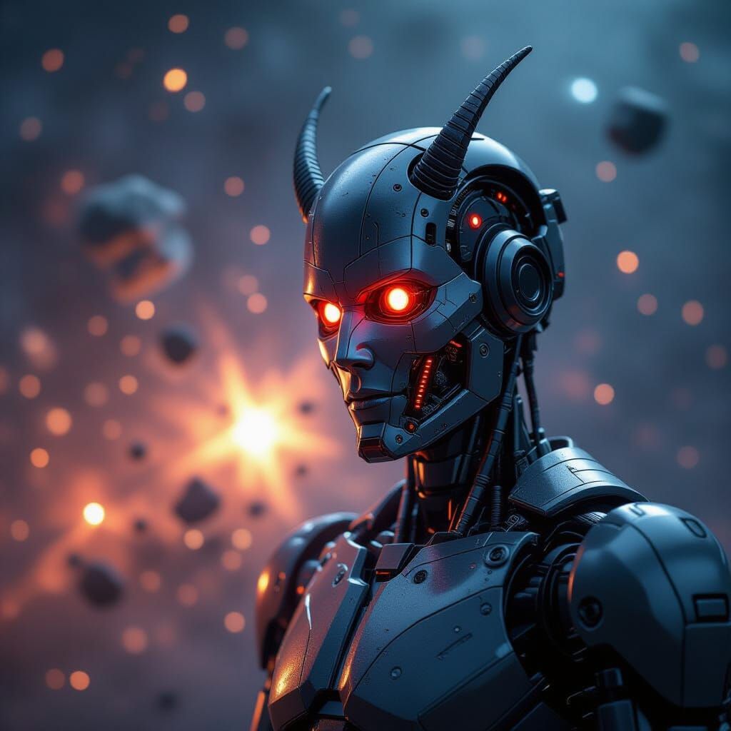 Half Robot, Half Devil in Exploding Starfield