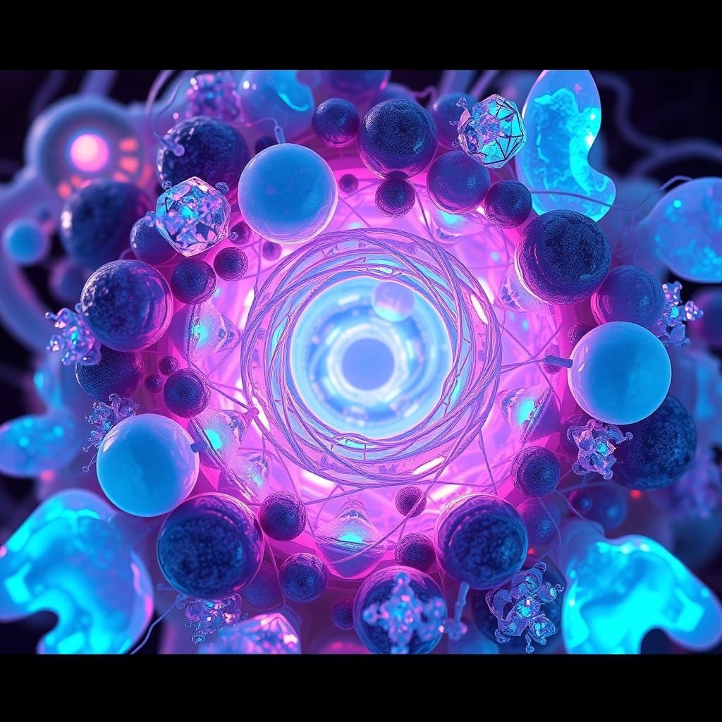 Futuristic Microcosm with Bioluminescent Organisms: Anime Ar...