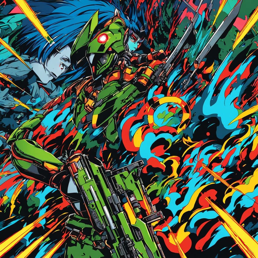 Cyborg Warrior Goddess in Forest Armor, Blending Anime and M...