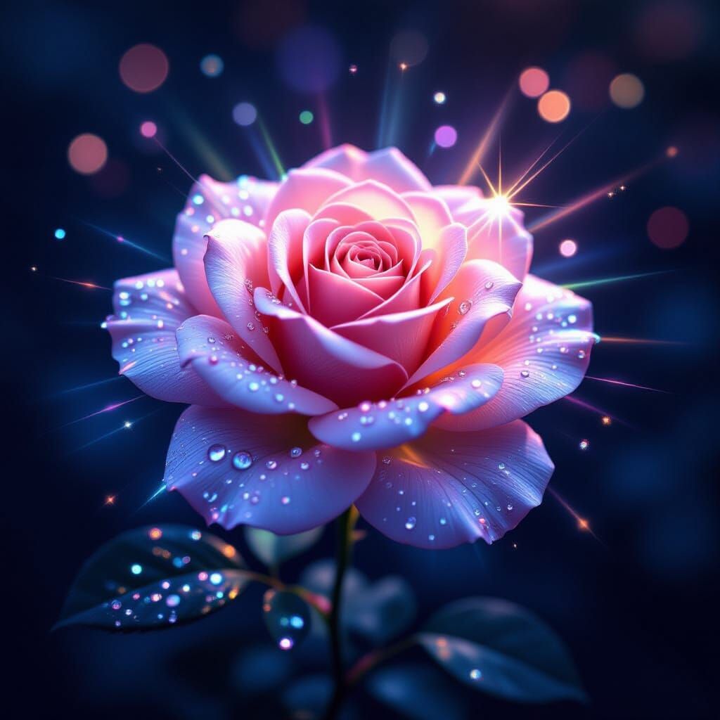 Prismatic Vintage Rose with Glowing Rays