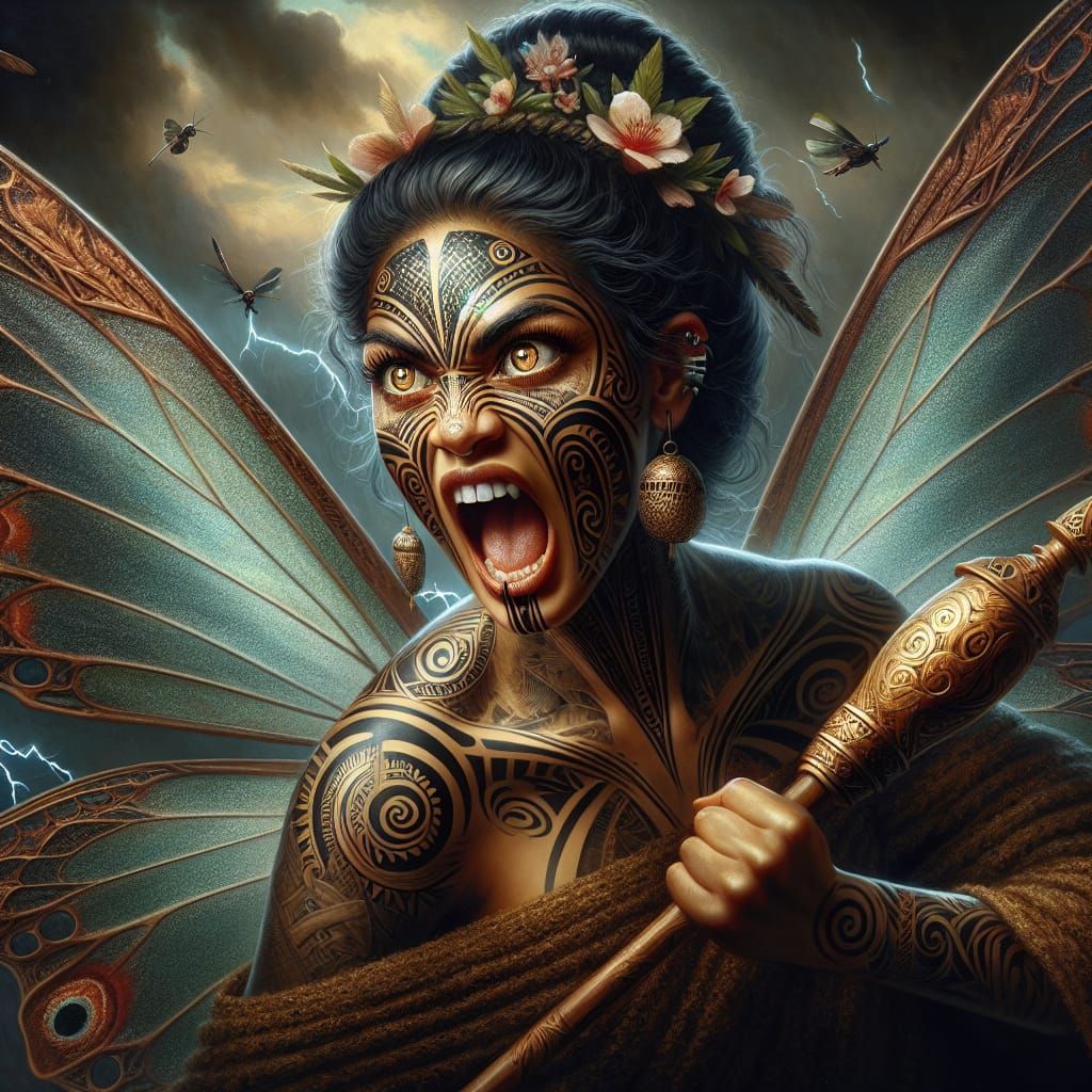 Maori Fairy Warrior in Oil Painting Style