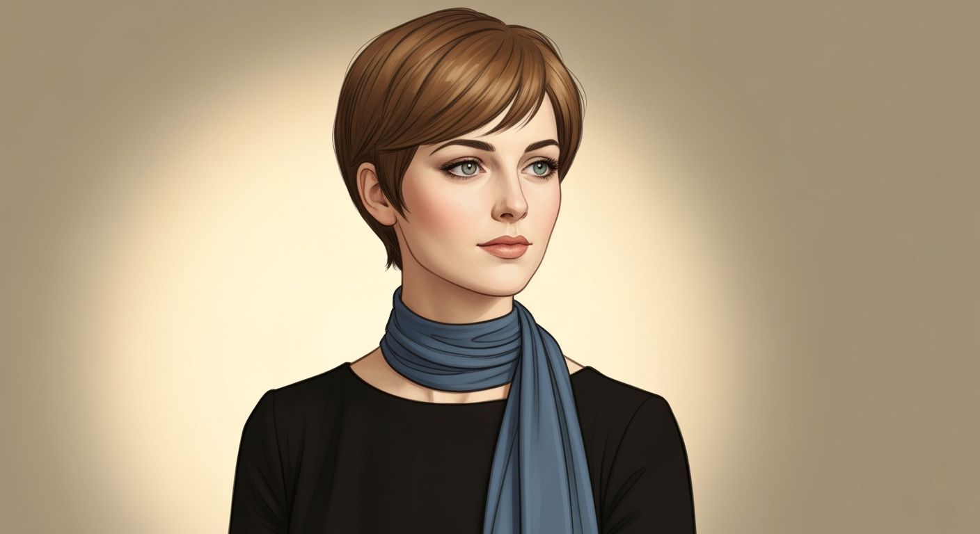 Elegant Woman with Blue Scarf in Art Nouveau Style