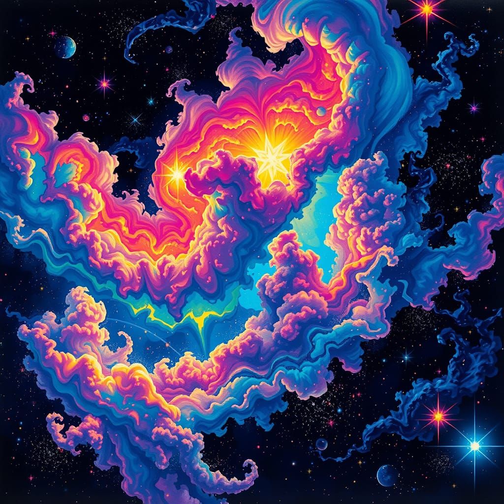 Cosmic Birth: Iridescent Nebulae in Kaleidoscopic Explosion