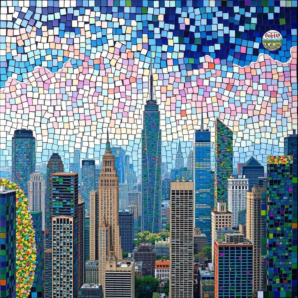 Mosaic Skyscrapers in a Vibrant Cityscape