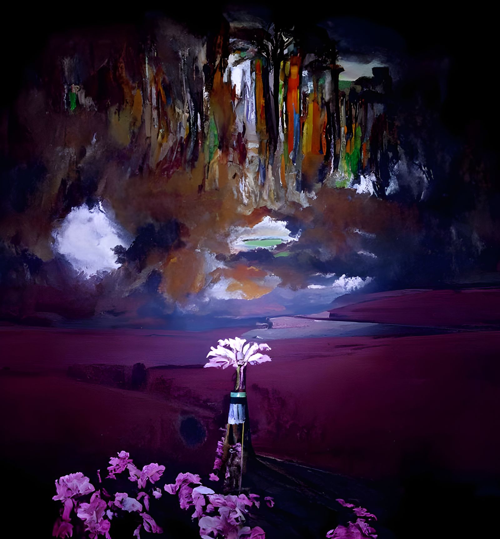 Post-Apocalyptic Desert Rose Landscape in Acrylics