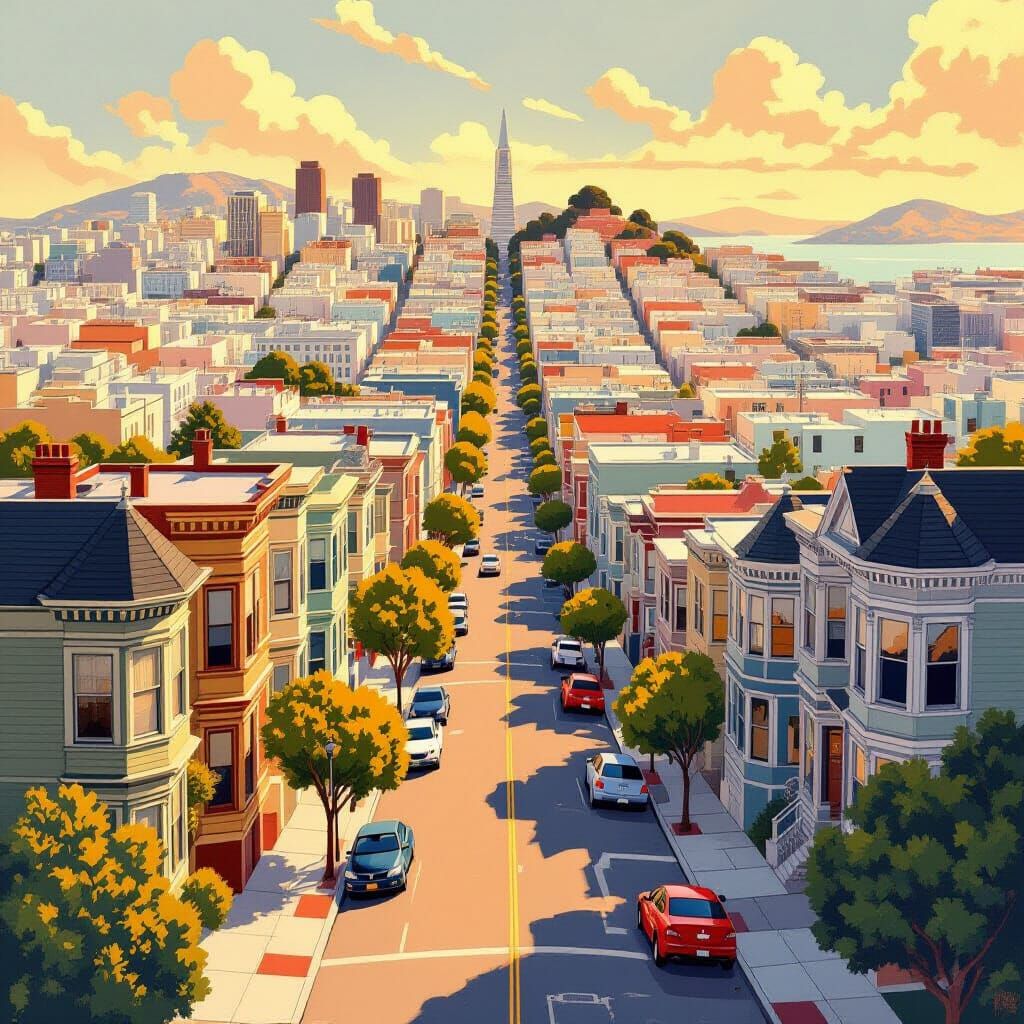 San Francisco's Richmond District in Dreamy Art Style