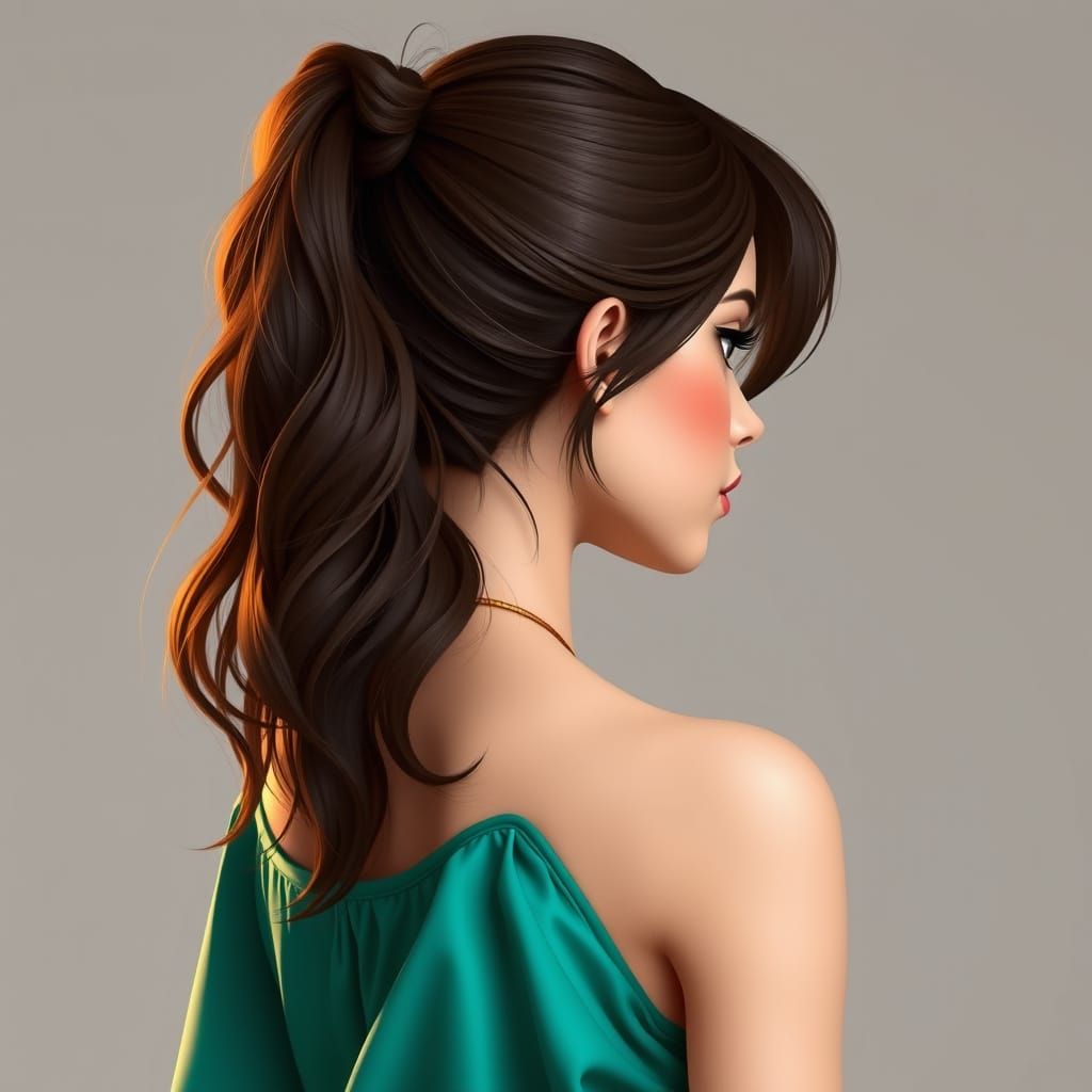Stunning Young Woman Character Design, Back View