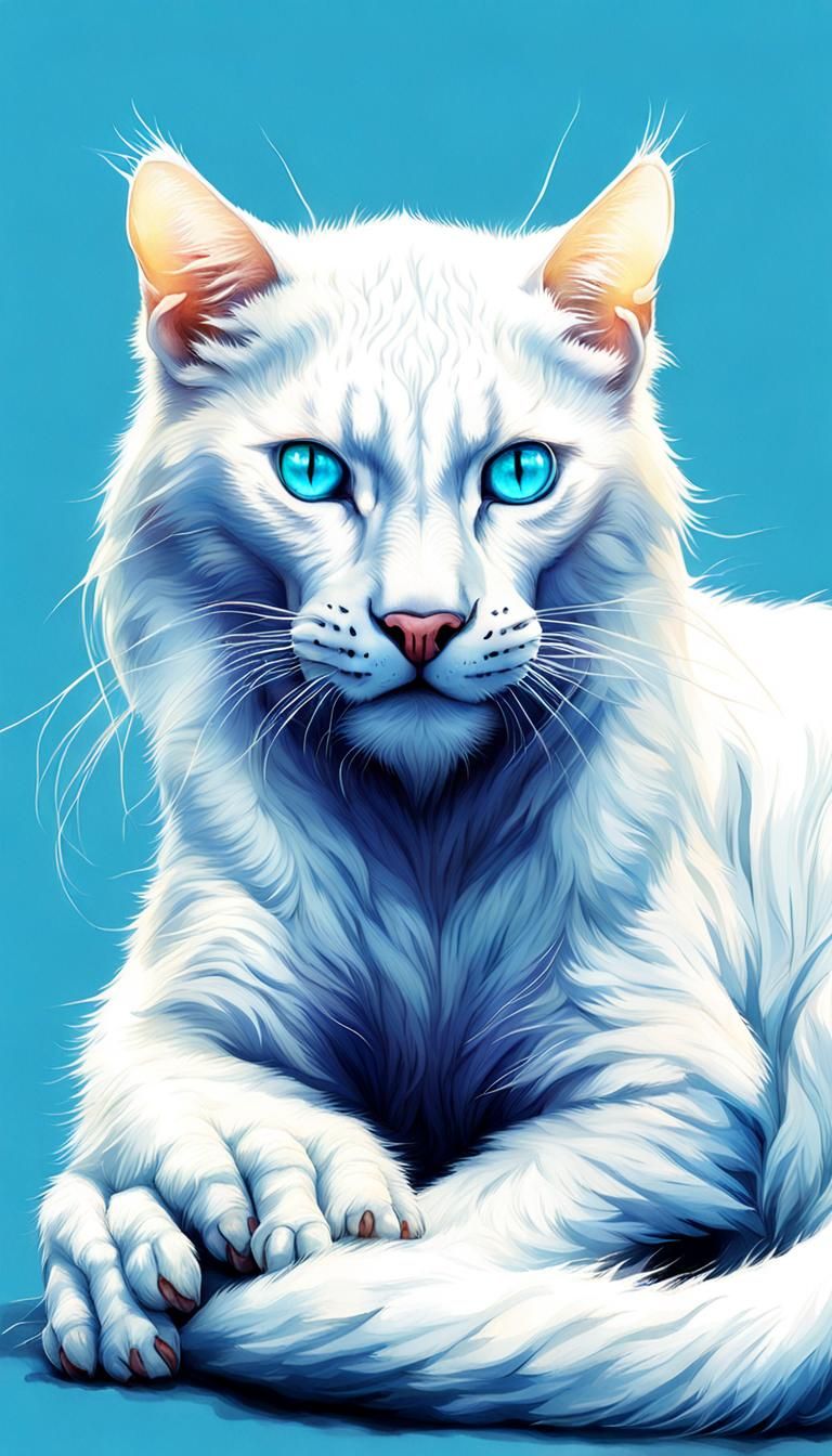 Albino Female Werecat with Four Arms in Bio Art