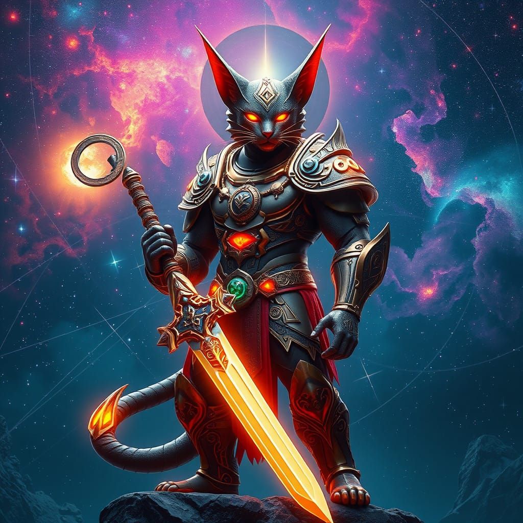 lyran  feline god warrior galactic standing armor lyran cosmic wisdom glorious oraphim being higher dimensional power di...