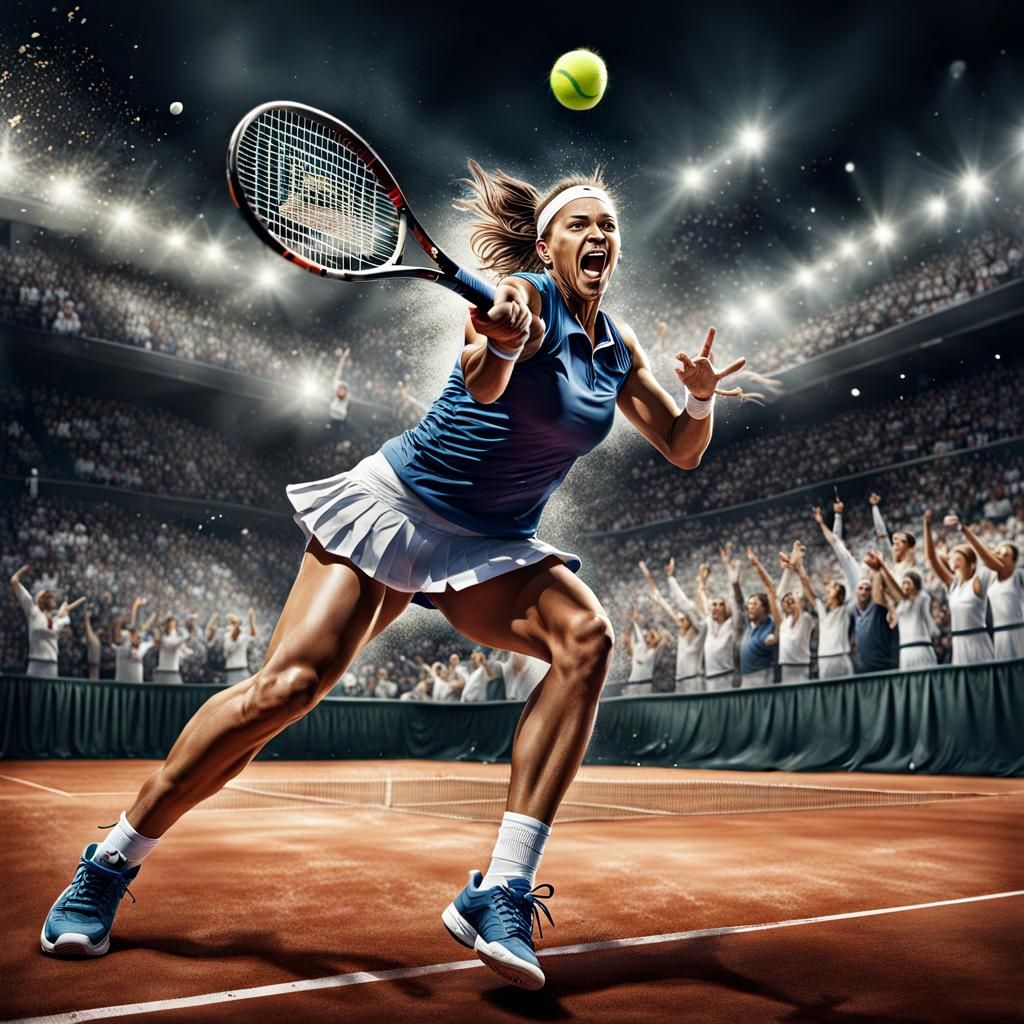 Tennis Action Scene in Splash Art Style