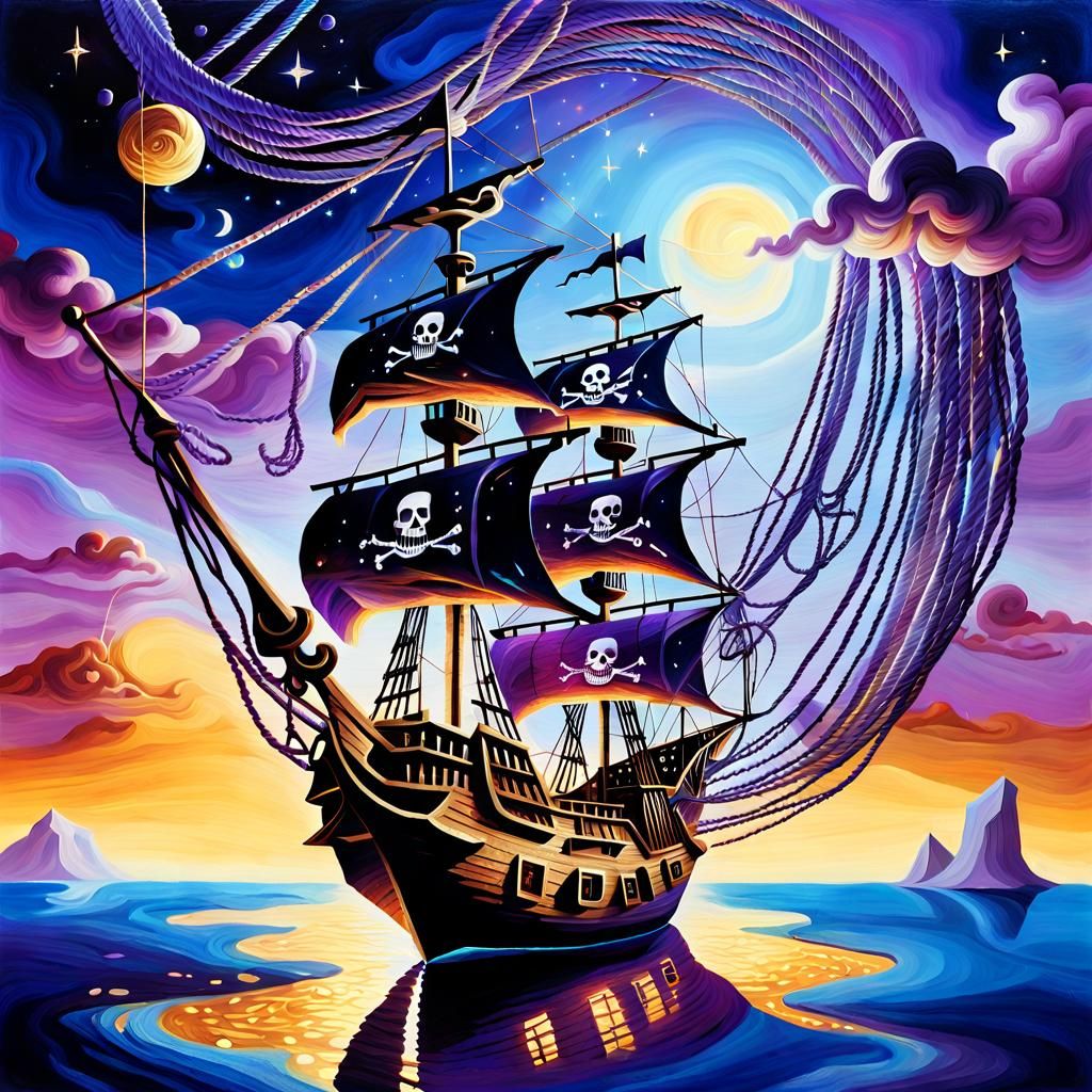 Surreal Pirate Ship Kite in Dreamlike Style