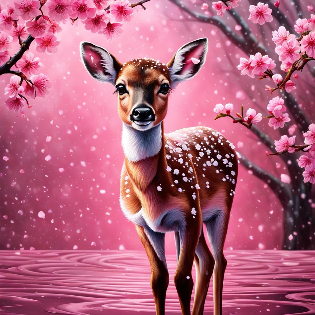 Hyperrealistic Baby Deer with Cherry Blossoms