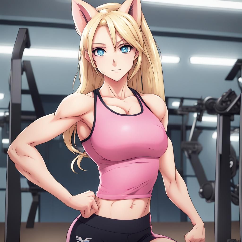 Anime Fox Girl in Gym Clothes, Manga Style