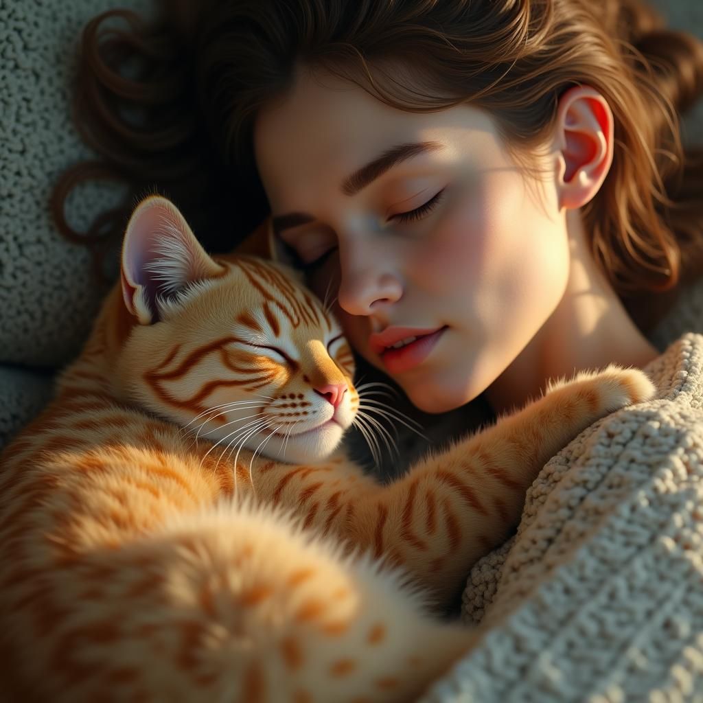 Cat Nap on Woman's Face: Dreamlike Serenity
