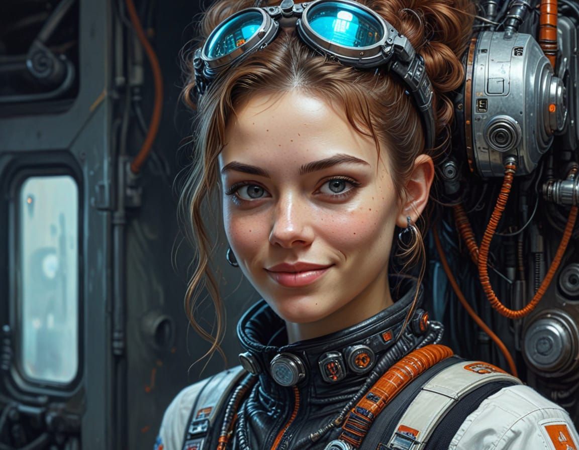 Wholesome Retrofuturistic Girl in Cyberpunk Style