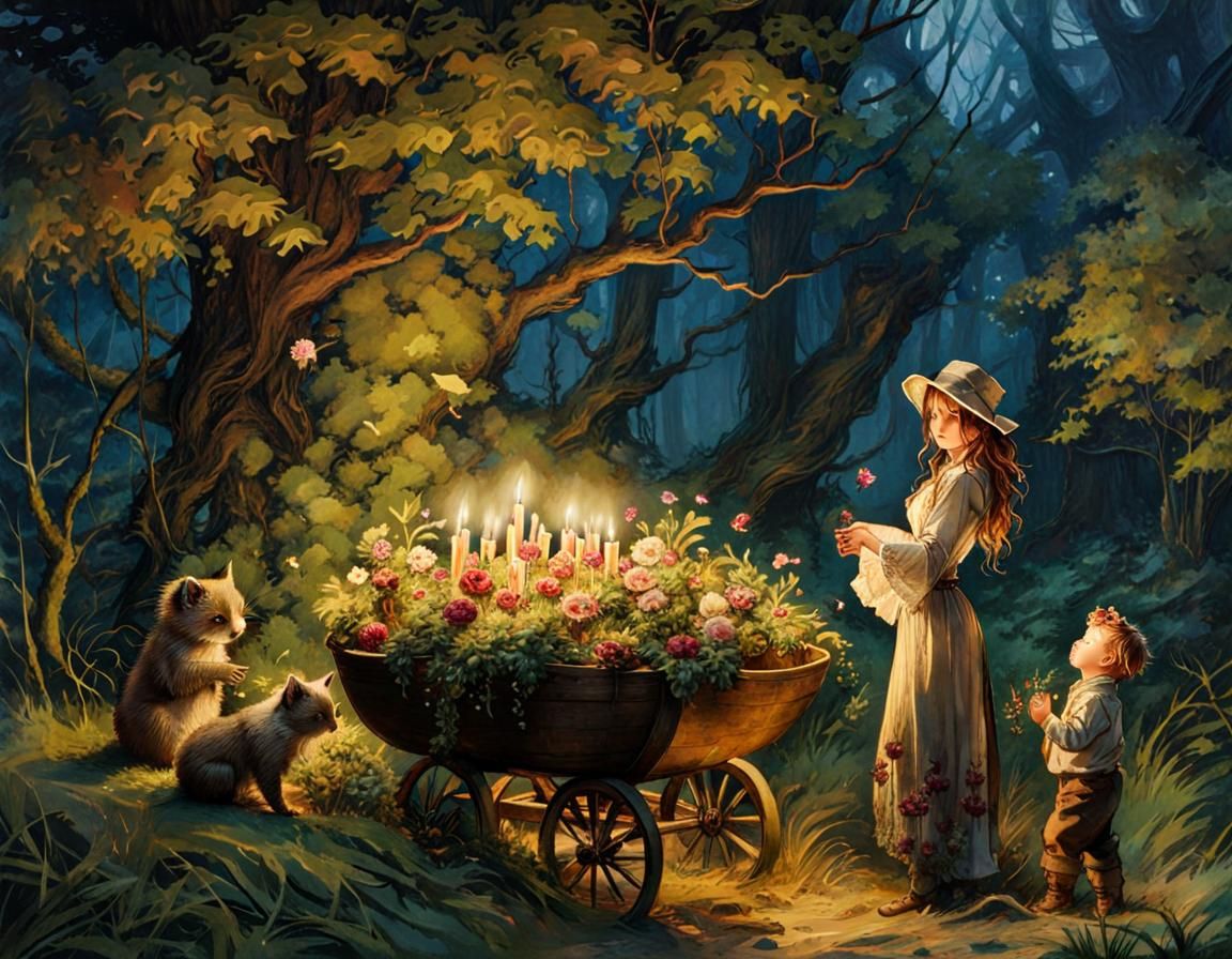 Enchanted Boy in Magical Snow Garden, Dark Fantasy