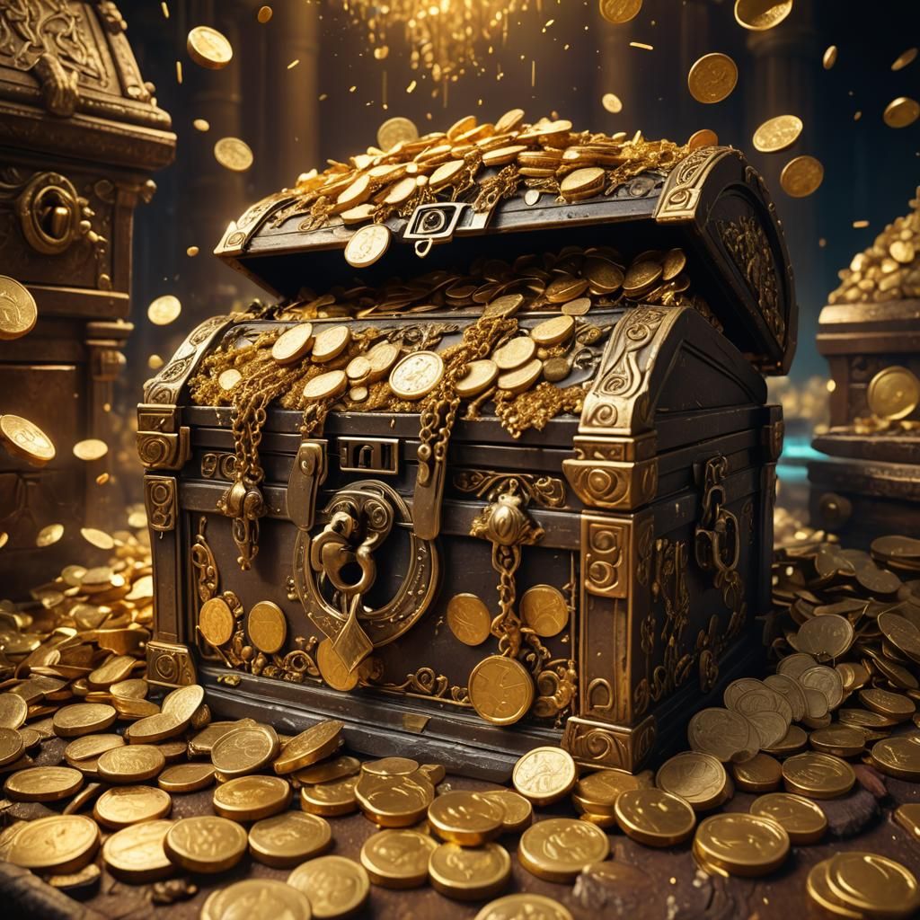 Gold Treasure Chest Overflowing with Gold Coins