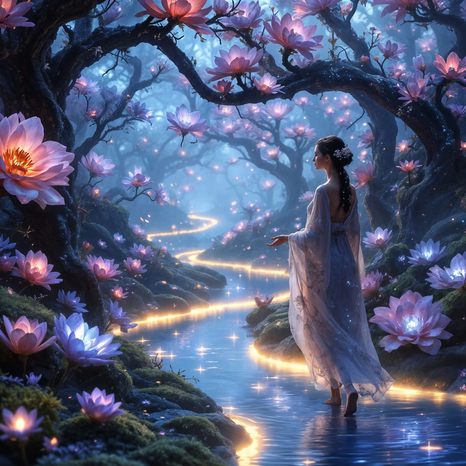 Surreal Garden Blooms in Vibrant, Ethereal Dreamscape