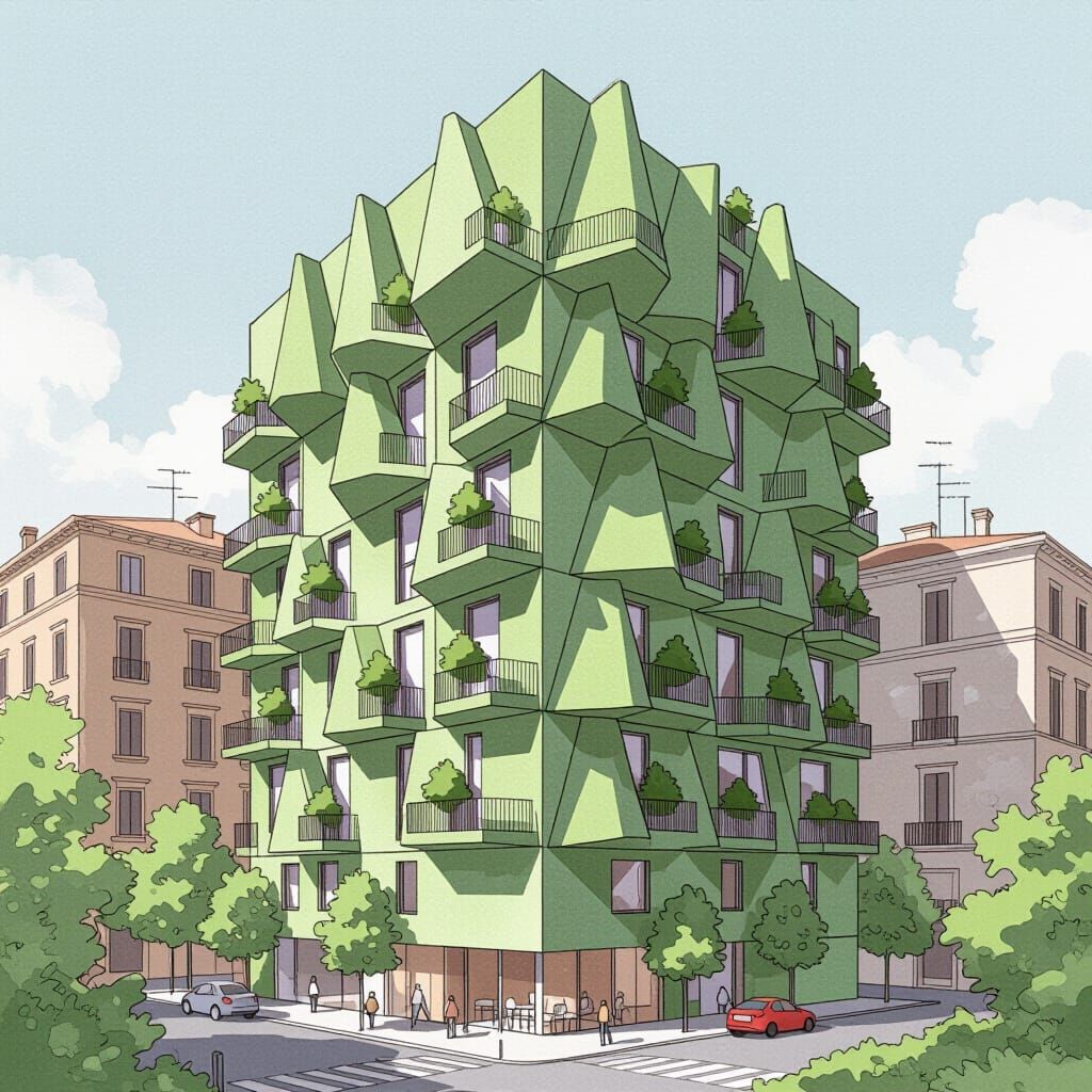 Future Italian Architecture with Geometric Tree-Like Panels