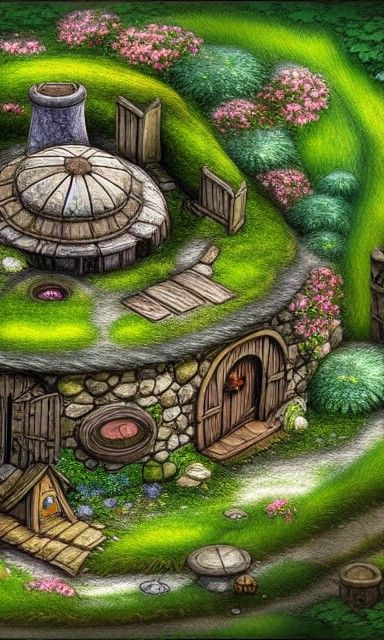 Fantasy Shire Hobbit House RPG Map in Anime Style