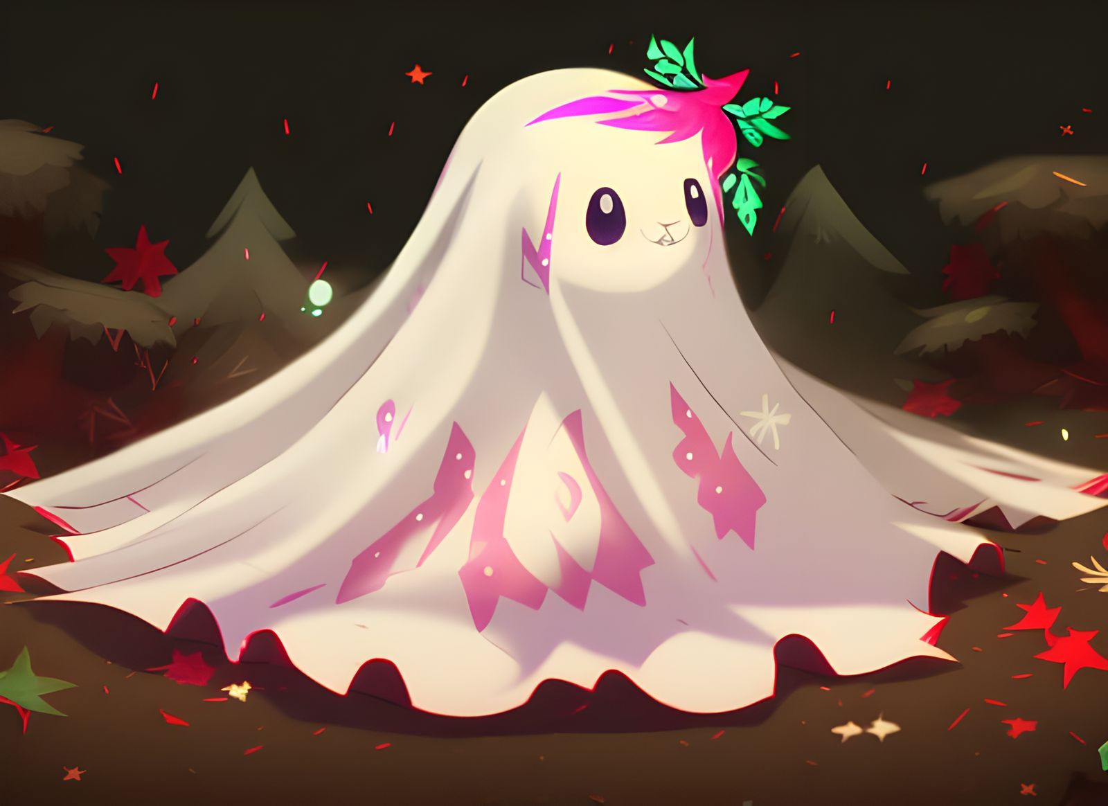 Adorable Bed Sheet Ghost in Spooky Forest