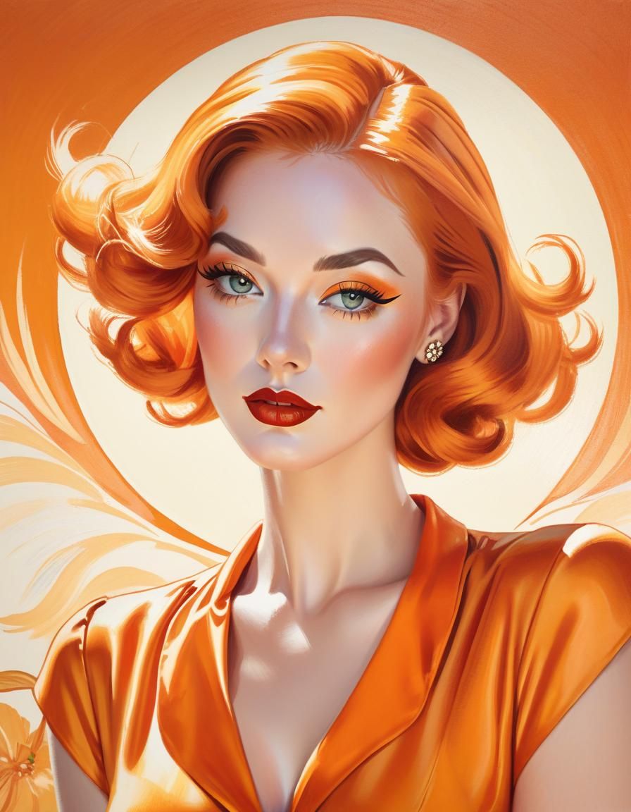 Glamorous Portrait in Orange Hues, Vintage Style