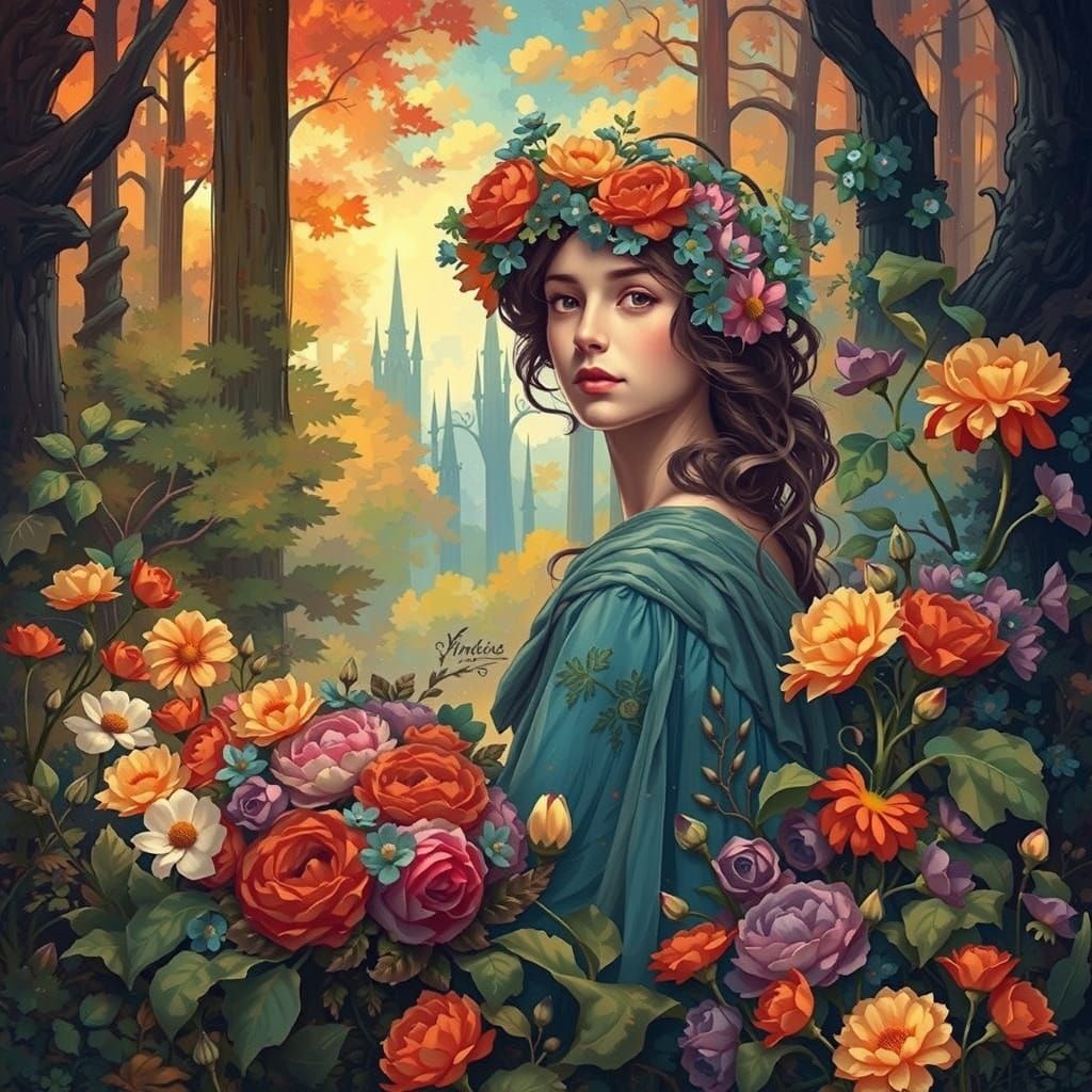 Enchanted Forest Maiden in Whimsical Art Style