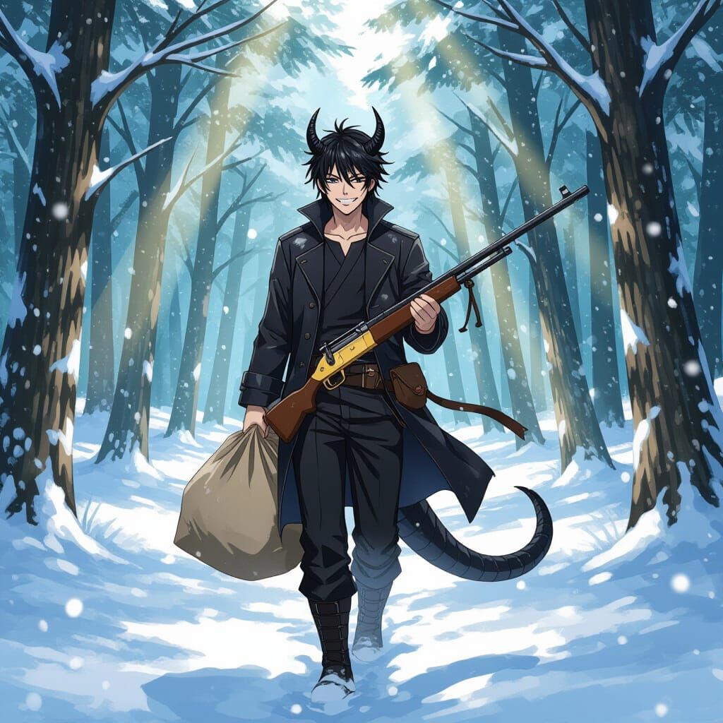 Snowy Pine Forest Walker in Anime Style