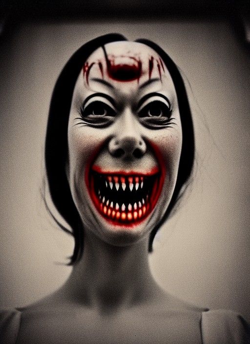 Junji Ito Style Evil Smile Vintage Photo