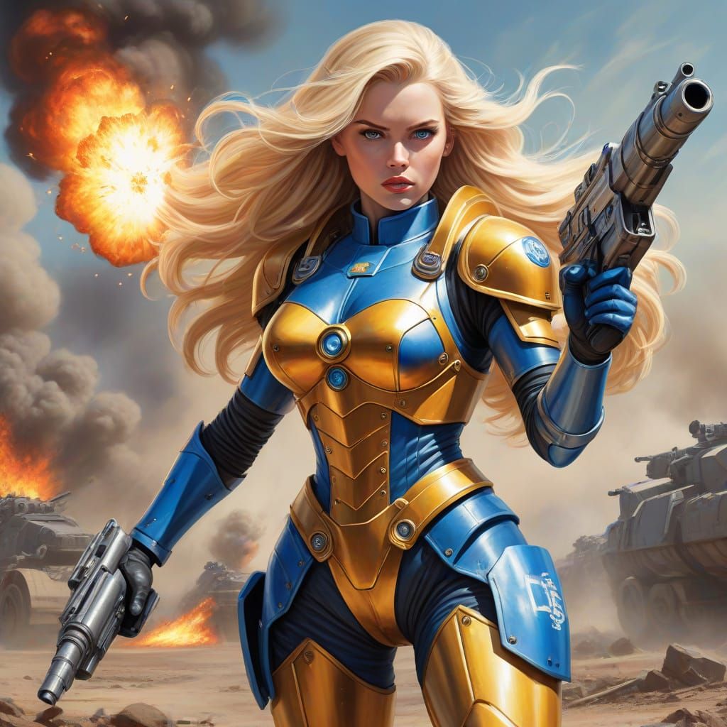 1950s Pin-Up Heroine Rushes into Battle