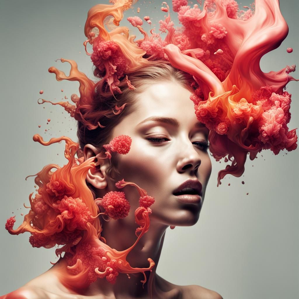 Abstract Figure in Colorful Liquid Explosion