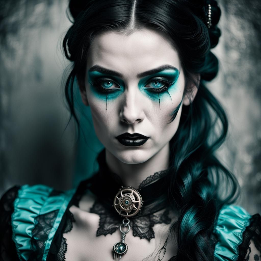 Steampunk Goth Vampire Lady Portrait in Black and White