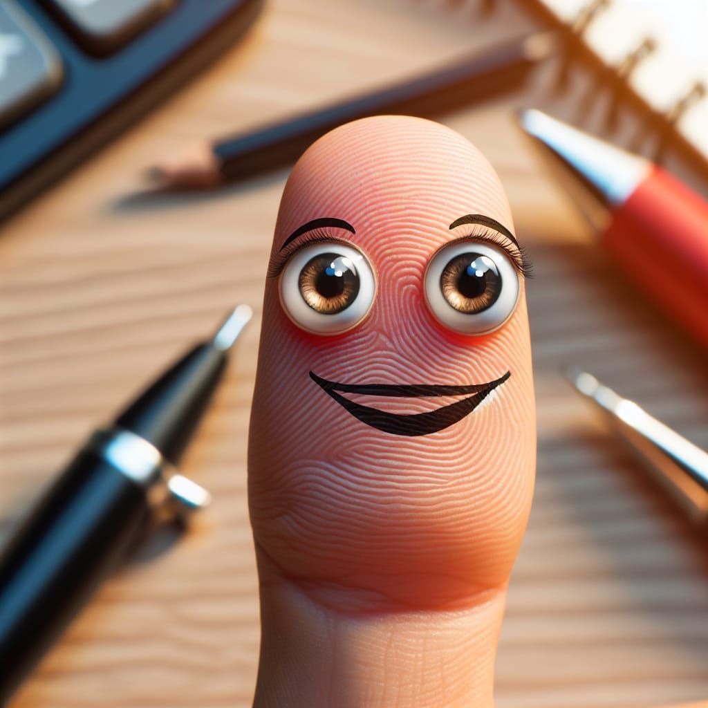 Humorous Anthropomorphic Thumb with Cheerful Expression