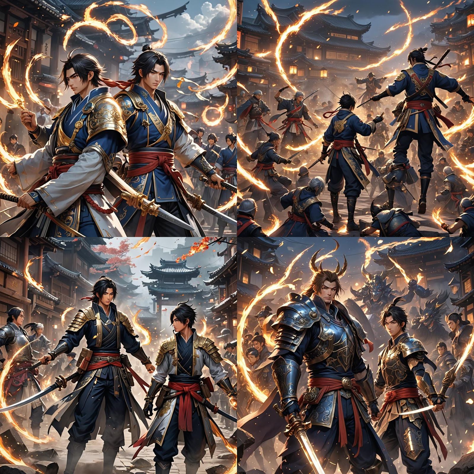 Edo Era Battle Illuminated by Lightning: Anime Art