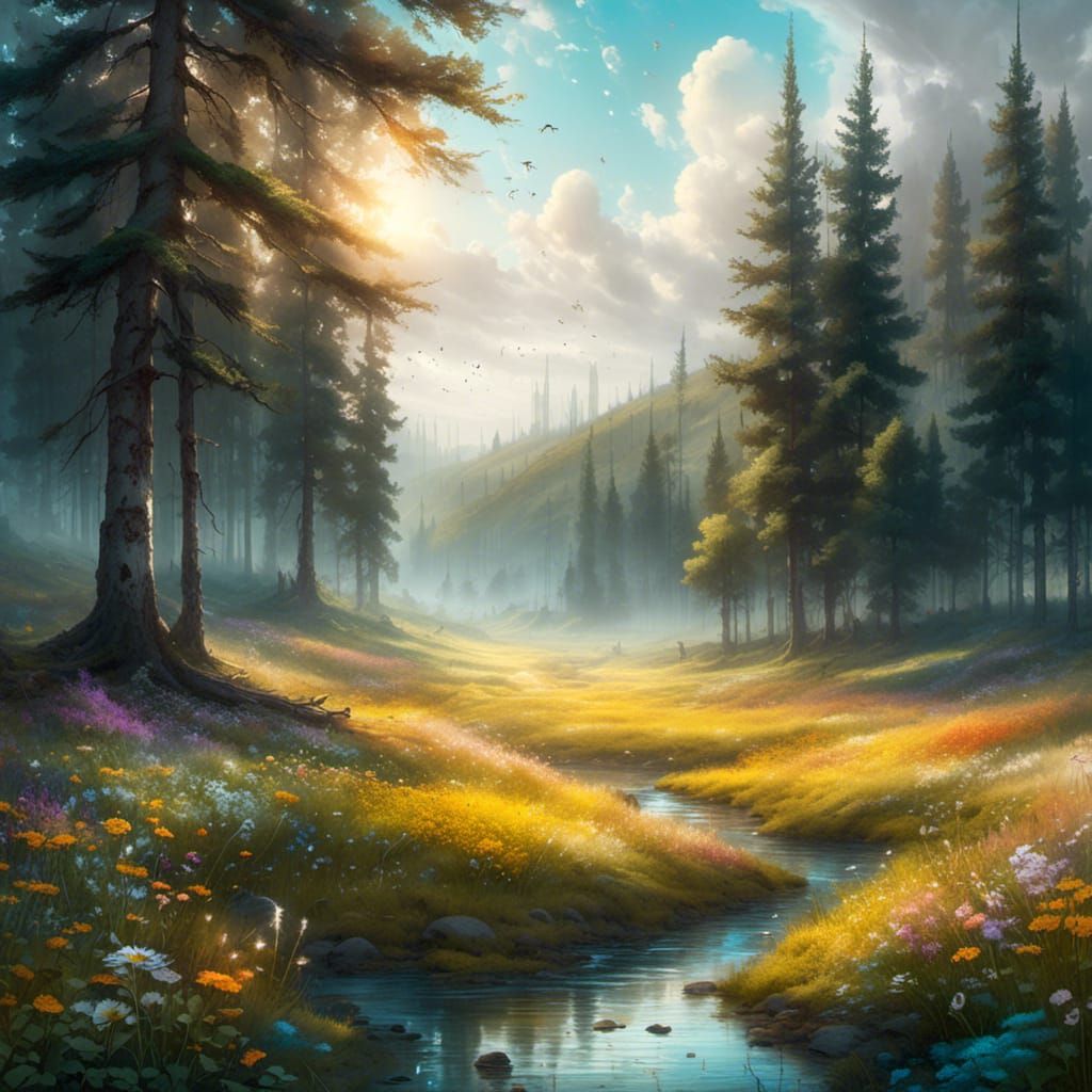 Fantasy Forest Meadow with Glowing Rune