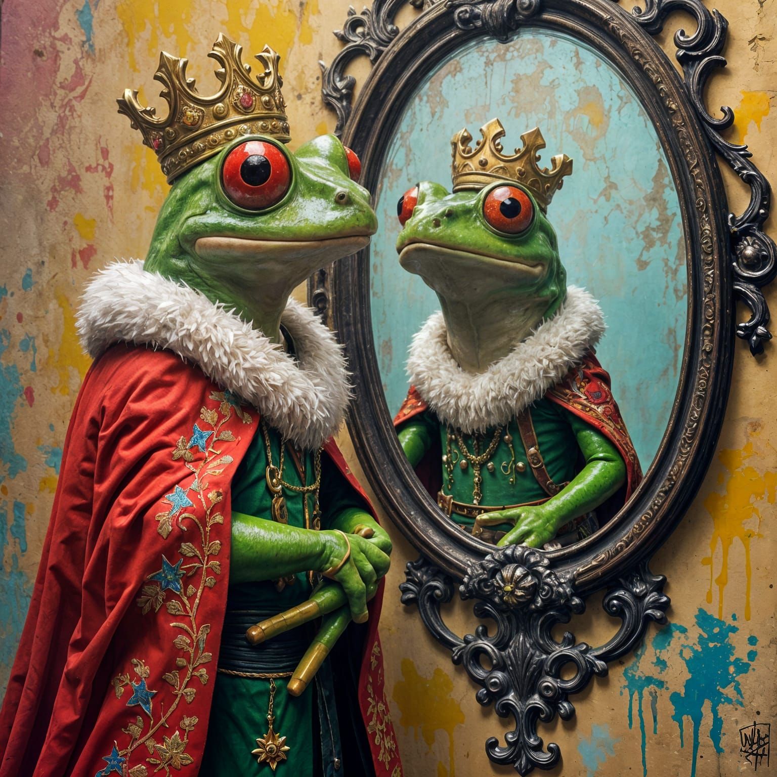 Frog Prince Admiring Himself as Graffiti Art