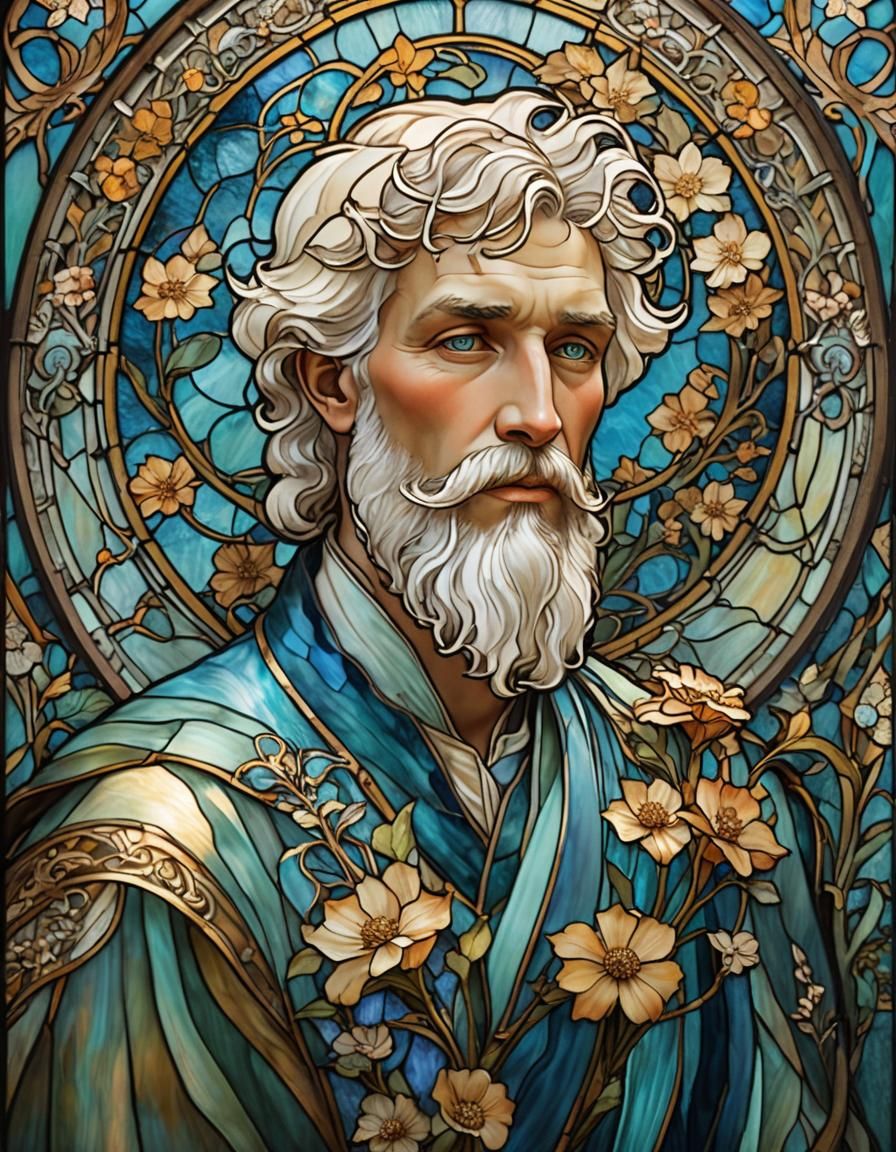 Art Nouveau Stained Glass Portrait of a Man