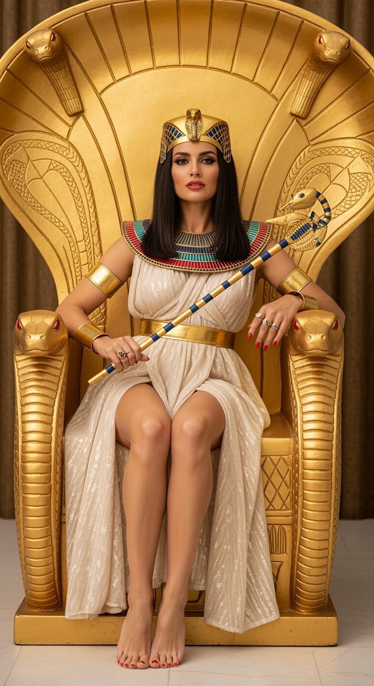 Seductive Egyptian Queen on Golden Throne, Professional Phot...
