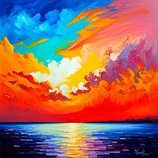 Colorful Sky in Expressionist Oil Painting Style