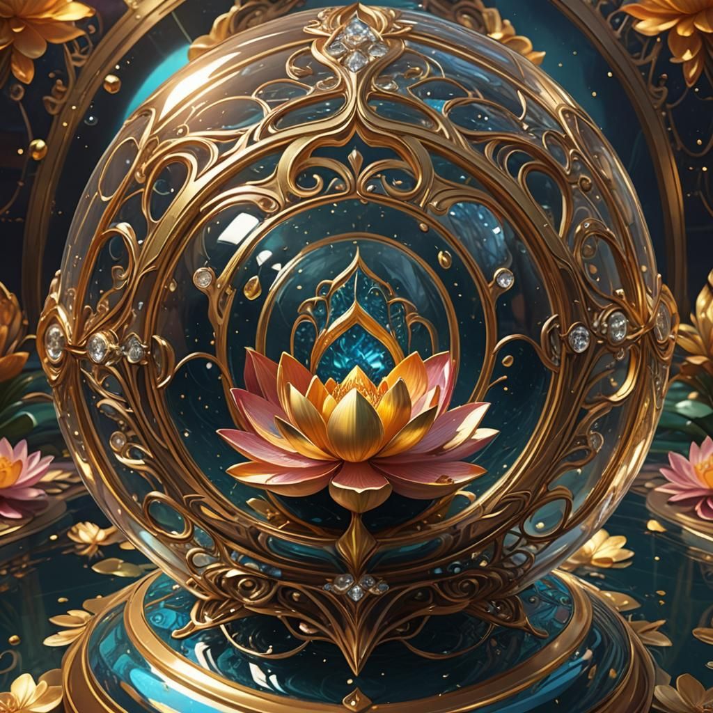 Art Nouveau Lotus in Metallic Orb