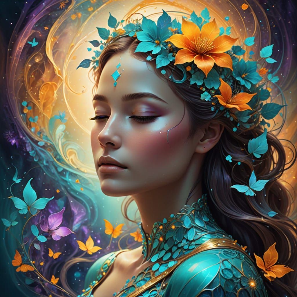 Serene Goddess in Vibrant Fractal Art