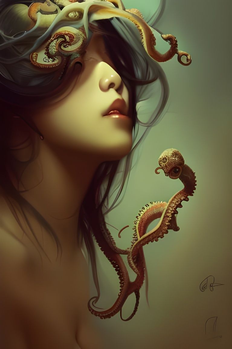 Entangled Beauty: Woman with Octopuses Portrait