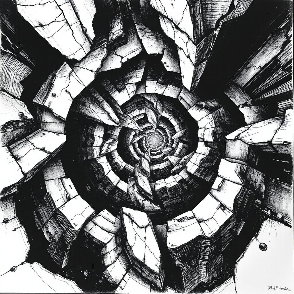 Surreal Monochromatic Landscape with Intricate Details