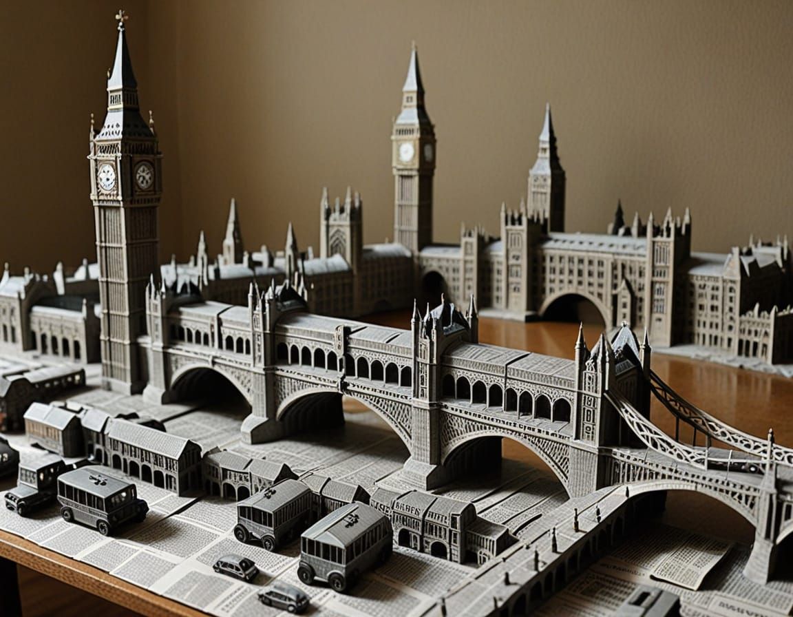 London Bridge Model Made of Folded Newspaper